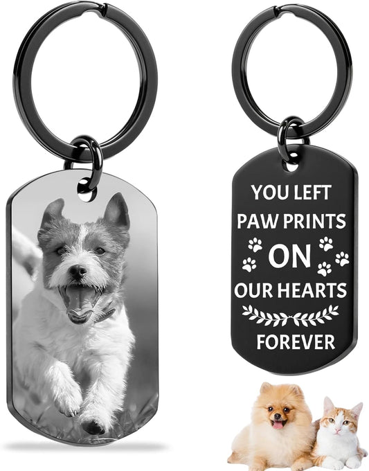Custom Dog Memorial Photo Keychain Personalized Sympathy Gifts for Loss of Dog Memorial Passing Away Gifts for Dog Cat Lovers (01-Black)