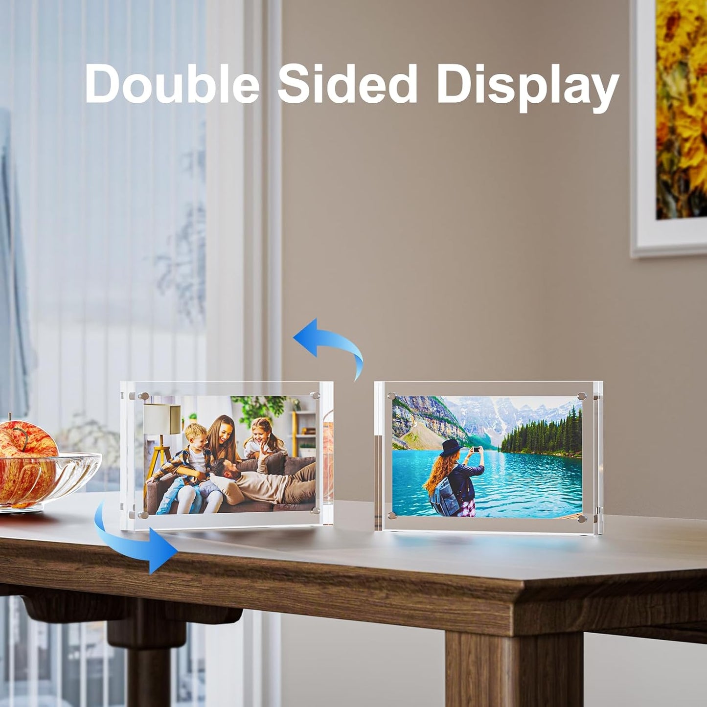 3 Pack 5x5 Acrylic Picture Frames - 20% Thicker Double Sided Magnetic Frame with UV Protection - Freestanding Clear Frameless Display for Tabletops - Modern Photo Frame Set for Home & Office Decor