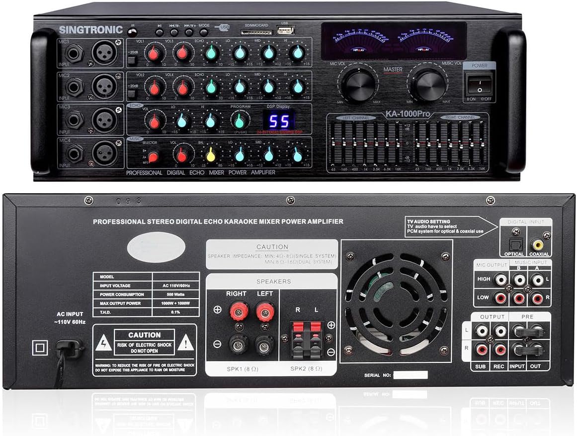 SINGTRONIC Professional 2000 WATTS Complete Karaoke System Package Free: Unlimited YouTube Songs, Built HDMI, Voice Record, Optical/Coax