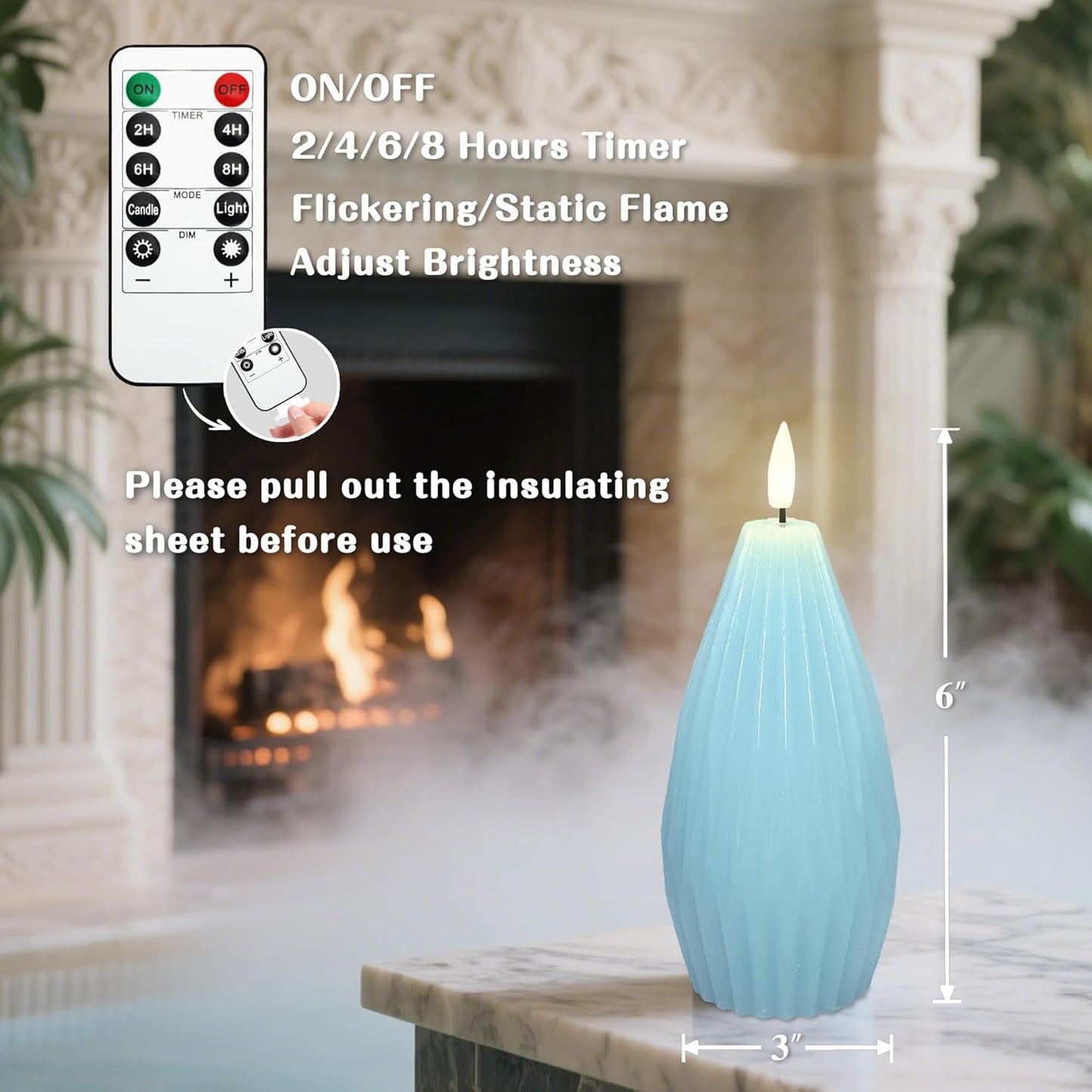 Silverstro Ocean Flameless Candles Remote Irregular Polygon Ribbed Design Real Wax Flicker Battery Operated Candles for Home Party Wedding Thanksgiving Christmas Nautical Decor - Set of 3(Blue)