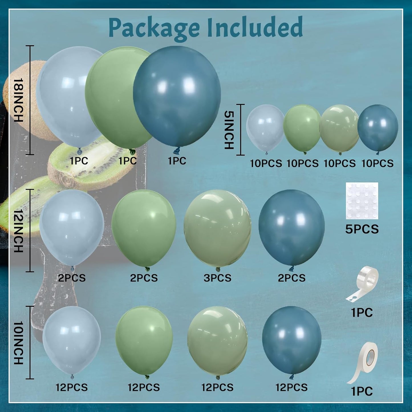 Blue and Green Balloon Arch Kit 107Pcs Dusty Blue Sage Green Balloons Garland Retro Slate Haze Fog Pale Gray Birthday Party Balloons for Boys Rustic Navy Woodland Jungle Baby Shower Decorations