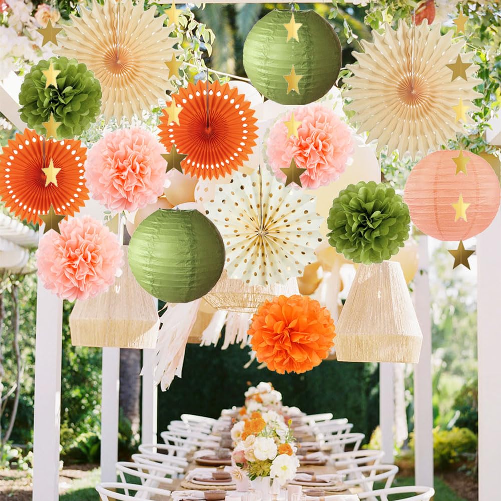 Olive Green and Orange Party Decorations Olive Birthday Party Decorations Peach and Orange Poms
