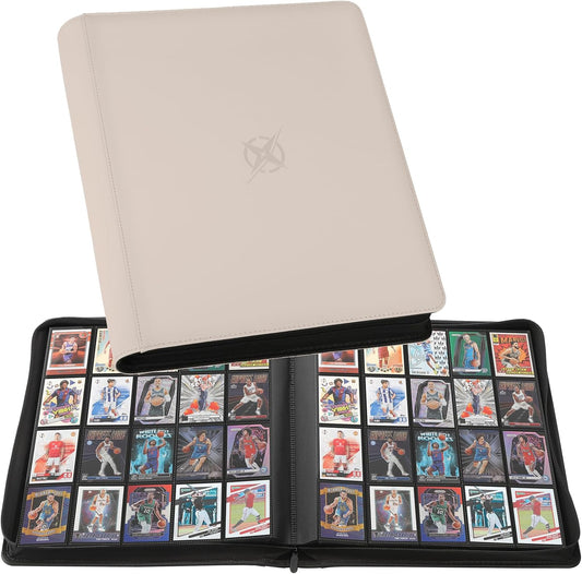 20-Pocket Card Binder, Trading Card Binder Holds 2000 Cards, Premium Zippered Trading Card Album Compatible with TCG, Game & Sports Cards (Ivory White)