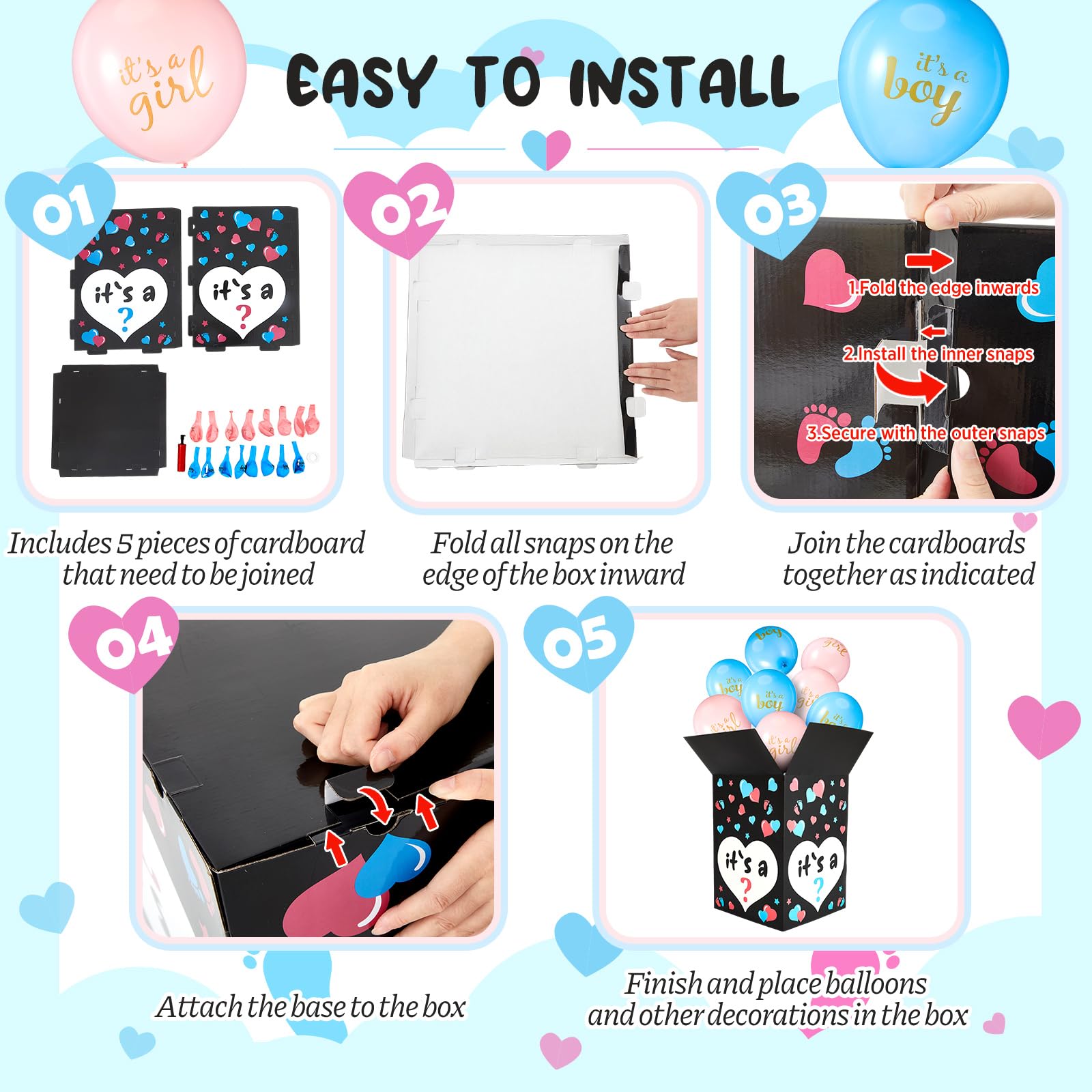 Ireer Gender Reveal Balloon Box with 16 Latex Baby Balloon Release Box Funny Ideas for Gender