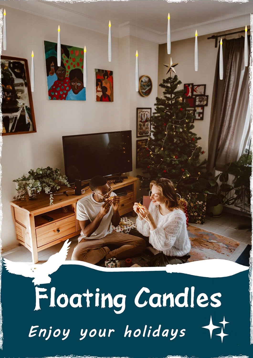 Leejec Floating Candles with Magic Wand Remote (6/18H Timer), 20pcs 6.1” Hanging Flameless Taper Candles, Flickering Warm Light, Halloween Christmas Classroom Windows Wedding Party Decor(White)