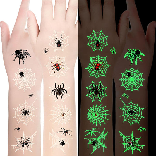 Luminous Halloween Temporary Tattoos for Kids，Halloween Party Favors-10 Sheet Glow Halloween Spider Web Tattoos for Boys and Girls,Halloween Decorations,Games Gift Prizes for Kids,Goodie Bag Fillers