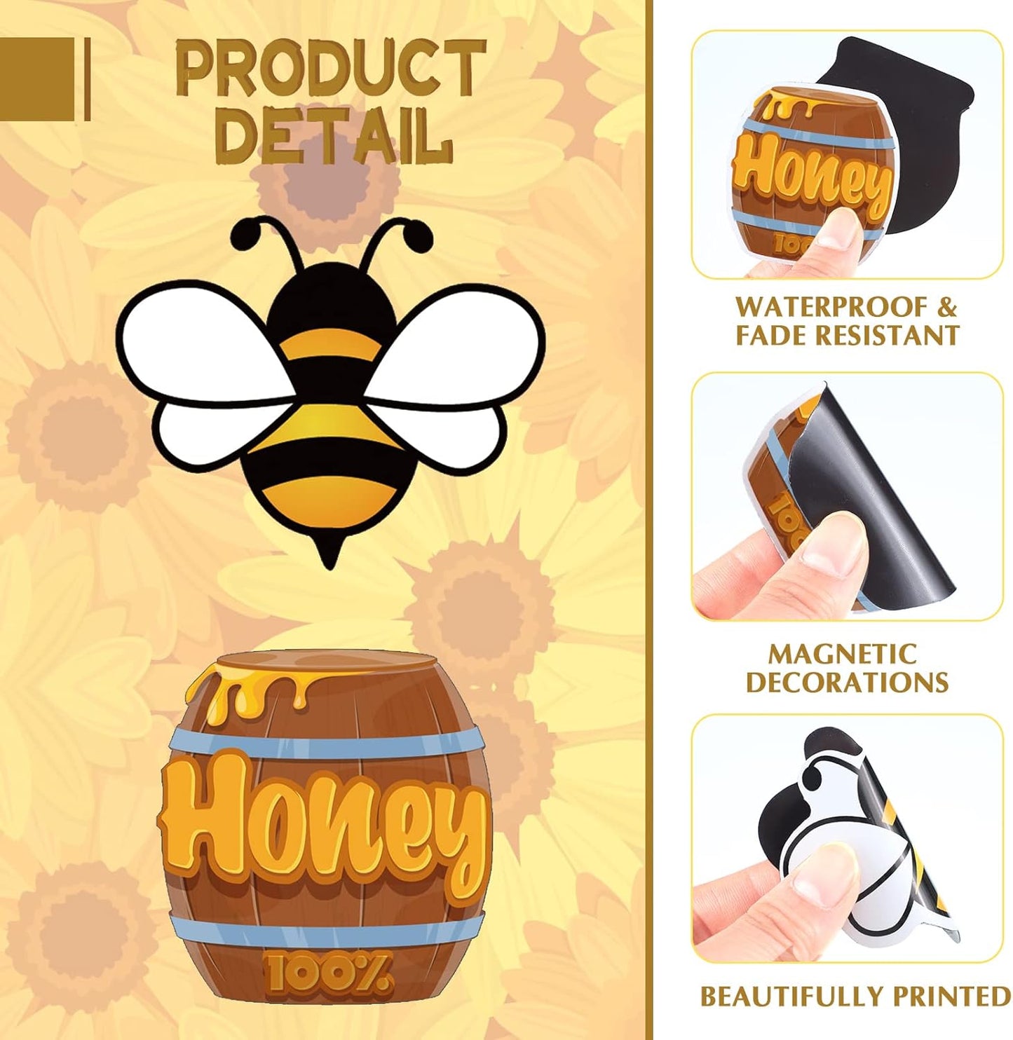 Xuhal 25 Pcs Bee Decor Refrigerator Magnets Happy Bee Gnome Sunflower Magnetic Stickers Car Magnets Fridge Garage Decor Party Supplies for Cars Office Whiteboard Mailbox