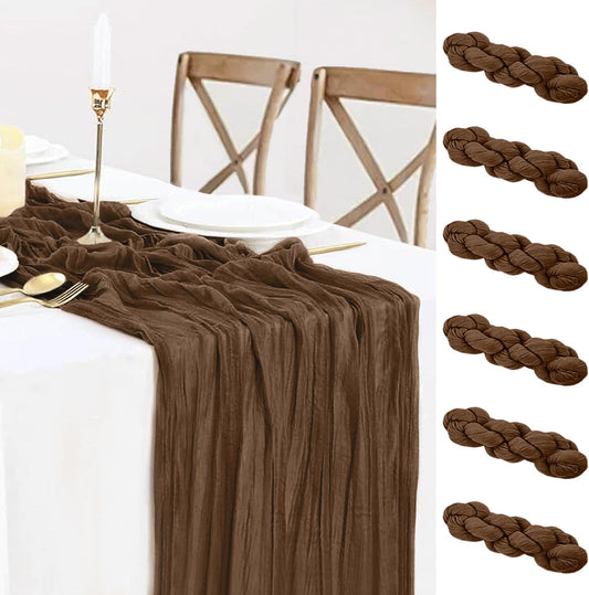 6 Pack Brown Cheesecloth Table Runner 35x120 Inch Gauze Coffee Table Runner Rustic Boho Cheese Cloth Sheer Runner for Wedding Baby Shower Bridal Shower Birthday Party Fall Decorations