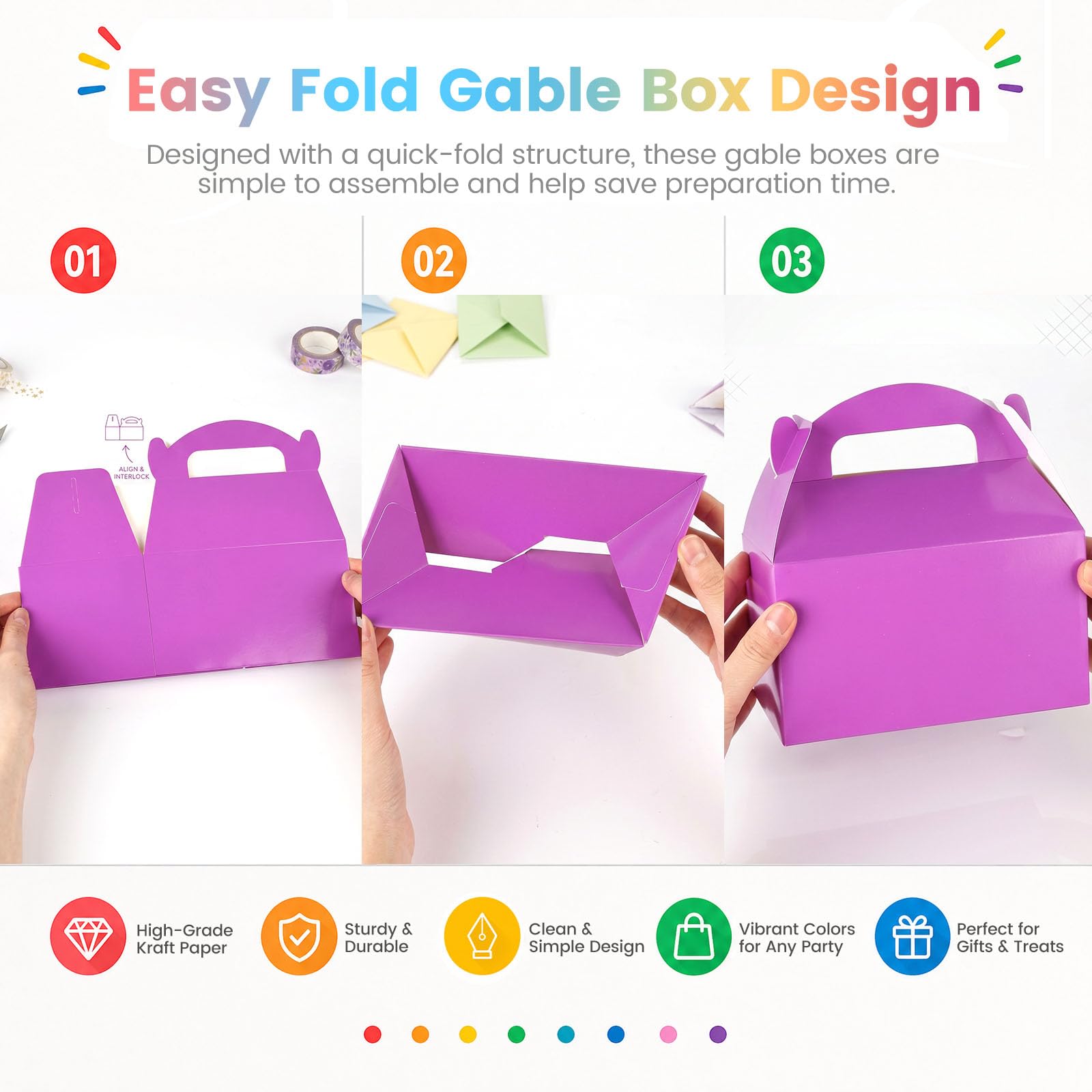 VGOODALL Gable Treat Boxes 16 Pack, 8 Assorted Colors