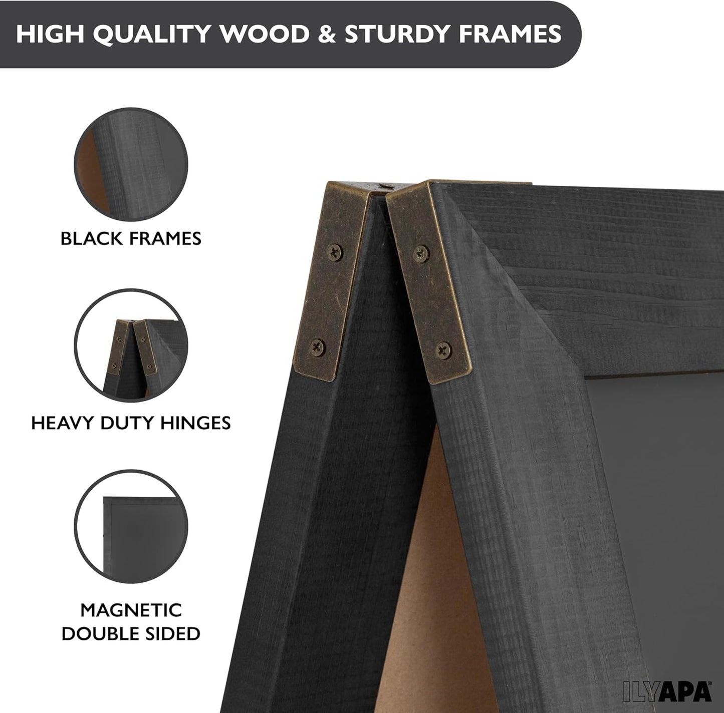 Ilyapa A-Frame Chalkboard Sidewalk Sign - 58 x 27 inches, Folding Standing Sandwich Sign – Sturdy Freestanding Black Magnetic Sandwich Menu Display