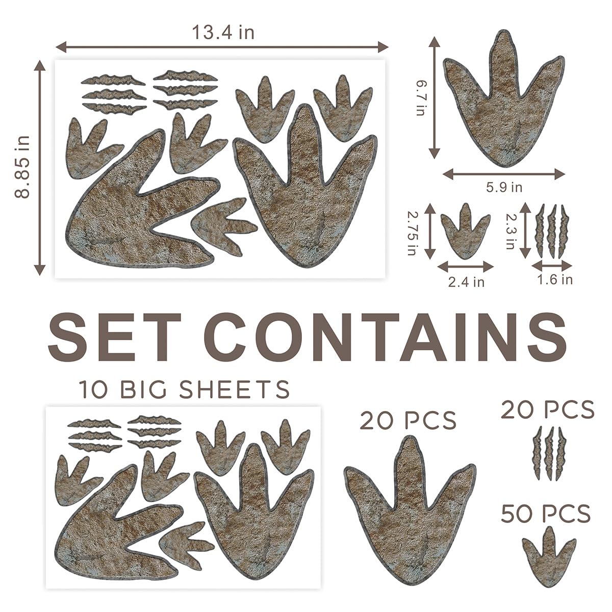 90 Pieces Dinosaur Decor Dinosaur Footprints Floor Decals Peel and Stick Track Stickers Removable
