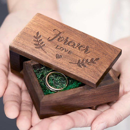 AW BRIDAL Ring Bearer Box Wedding Ring Box Walnut Wood Ring Organizer for Jewelry Wedding Engagement Gift for Couple Proposal