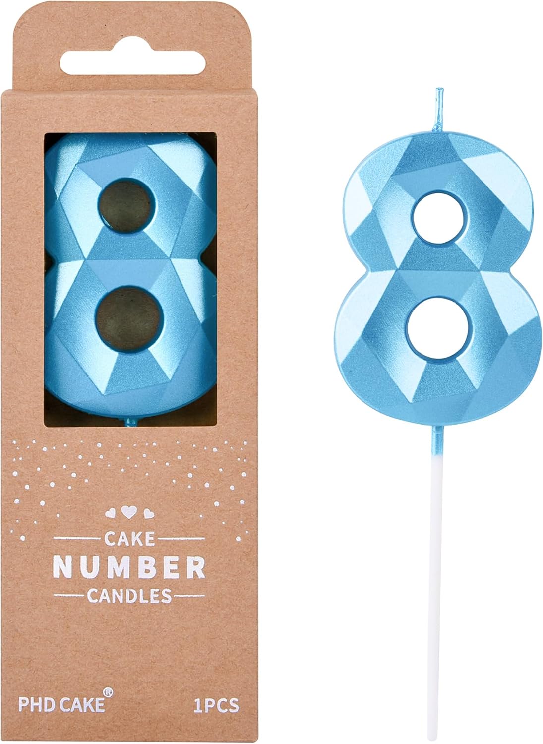 PHD CAKE 2.76 Inch Crystal Blue 8 Number Birthday Candles, Blue Number Candles, Cake Number Candles, Party Celebration