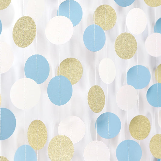 Light-Dusty Blue Beige-Gold Boho Party-Decorations - 64Ft Men Boy Birthday Paper Streamers Garland,Baby Bridal Shower Bachelorette Wedding Engagement Graduation Supplies Backdrop Decor Ouruola