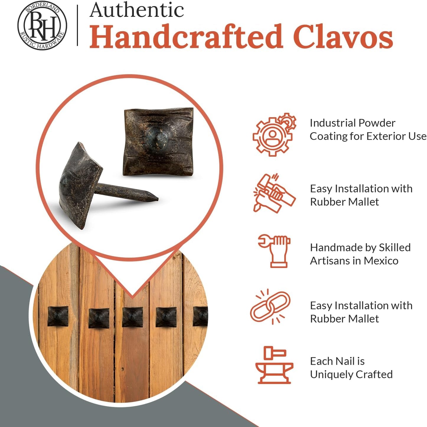 100 Pack 0.75" Square Head Iron Clavos Decorative Nails – Sealed Unfinished – Handmade Rustic Square Fasteners for Farmhouse Shutters, Faux Wood, Barn Doors, and Gates – Ornamental Wood Accent