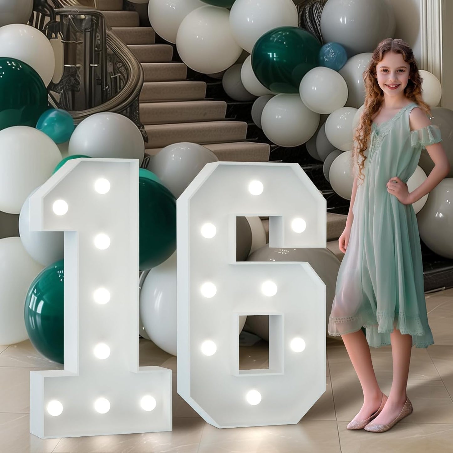 Marquee Numbers 3 Feet Tall Big Light Up Numbers Sweet 16 16th Happy Birthday Decorations Girl Boy White Anniversary Party Decor Large Cardboard Prop Backdrop Sign 16