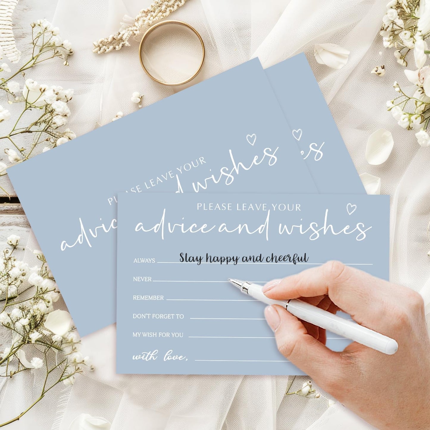 25 Advice and Wishes Cards, Minimalism Blue Fill-In Advice Cards for Bridal Shower Wedding Birthday Party Baby Shower Graduation Party, Well Wishes Card for Mr & Mrs Adults, Party Supplies -09