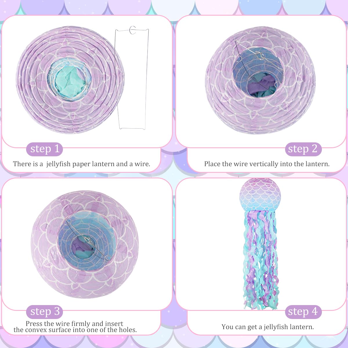 Mermaid Birthday Decorations, Jellyfish Paper Lanterns Pink Lavender Blue Mermaid Scales Hanging