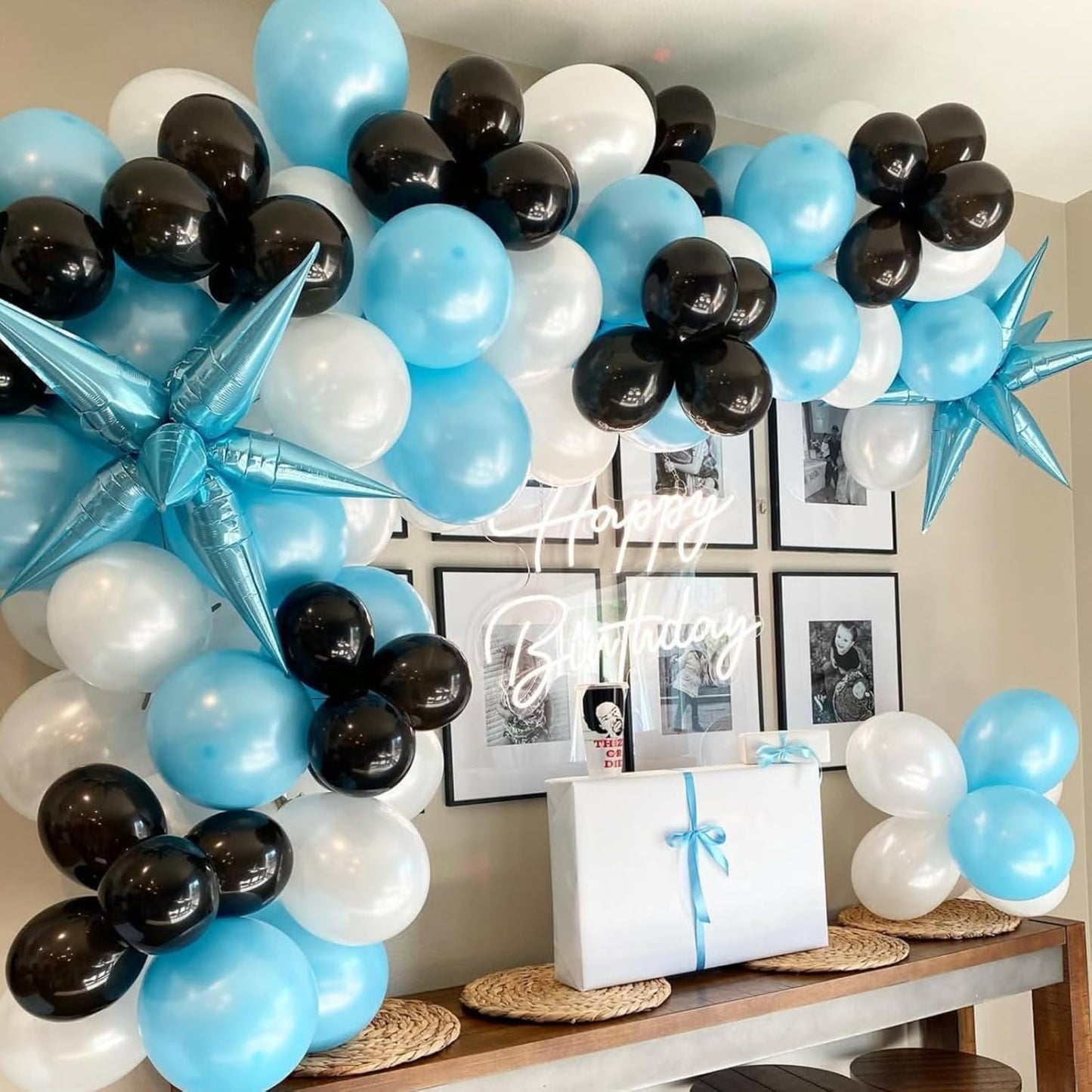 Blue Silver Star Balloons 12pcs, 27/22 Inch Foil Star Explosion Balloons, Large Spike Mylar Cone Balloon, Fireworks Shape Balloon for Men Boys Birthday Space Theme Party Backdrop