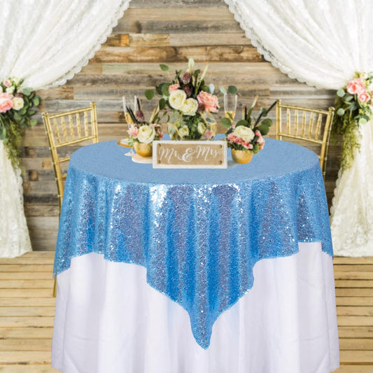 ShinyBeauty Sequin Tablecloth Square 54x54-Inch Baby Blue Table Cloths for Round Table Light Blue Sequin Fabric Tablecloth Overlay Glitter Tablecloth Linen for Parties Small Square Tablecloth