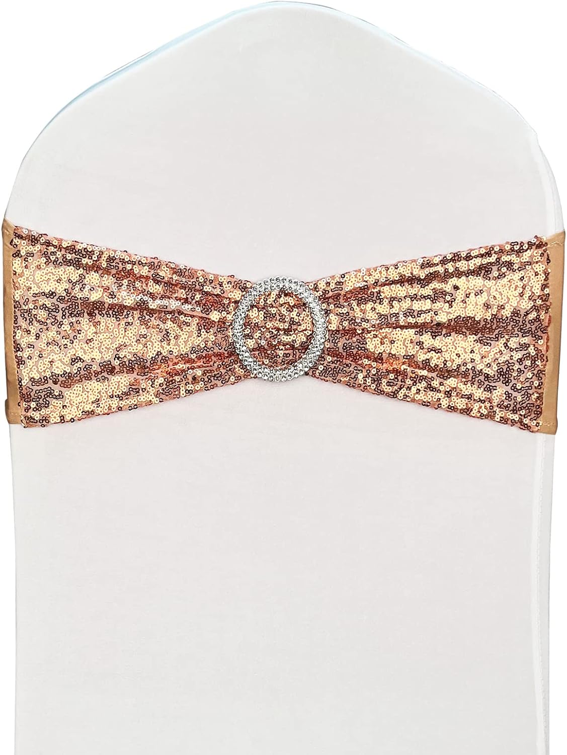 25 Pcs Chair Sashes Sequin Stretch Chair Bands Spandex Polyester Bows for Party Hotel Wedding Banquets Decoration - Rose Gold