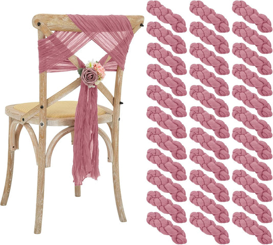 50 PCS Cheesecloth Chair Sashes Bows Wedding Aisle Decorations Chair Ribbon Ties Back Sash for Wedding Party Events Banquet Chair Cover Decoration (Dusty Rose)