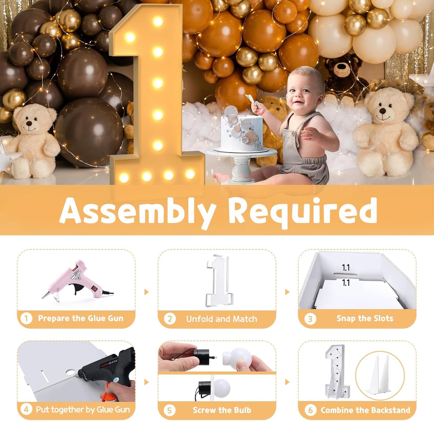 imprsv 4FT Marquee Numbers, DIY Light Up Numbers for 1st Birthday Decorations, Party Decor, Anniversary Party Decor, Pre-Cut Foam Board Kit