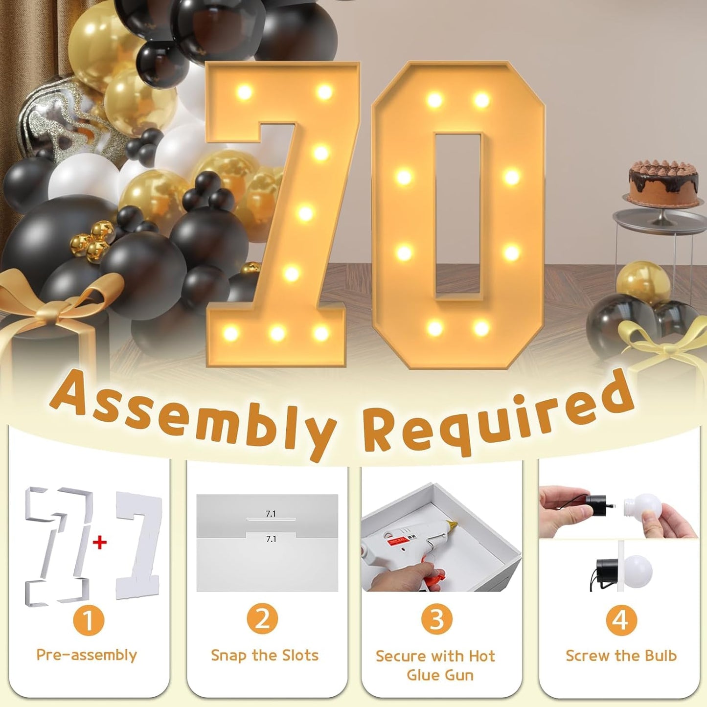 imprsv 3FT Marquee Light Up Numbers, Marquee Numbers 70th Birthday Decorations for Women Men, Large Light Up 70 Birthday Women Foam Board Anniversary Party Decorations Arch Kit (DIY)