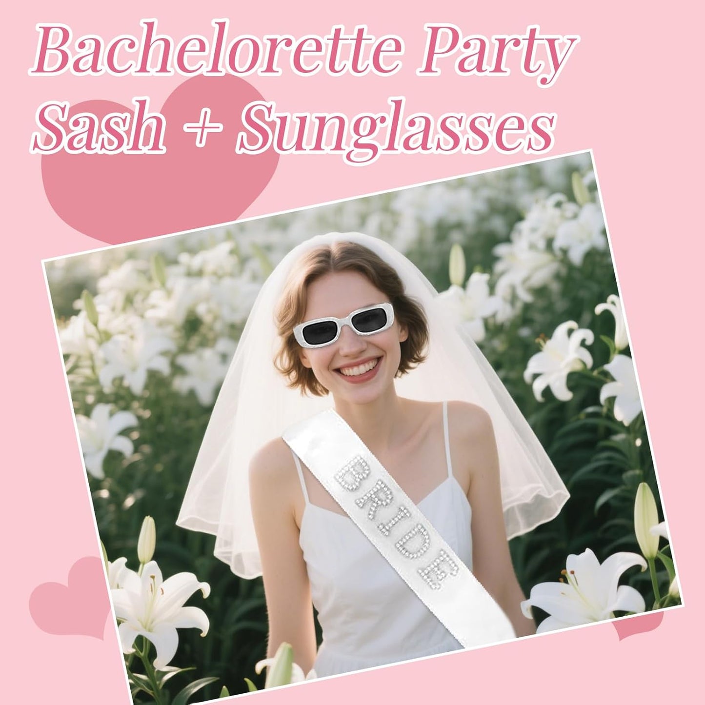 Pearl Bride Sash with Bride Sunglasses- Bachelorette Party Accessories, Bridal Shower Party Favors, Wedding Engagement Gifts