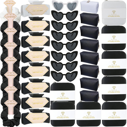 Bridesmaid Scrunchies Proposal Gifts Bachelorette Hair Claws Clips Girls heart sunglasses for Wedding Party Favors (40, White&Black box)