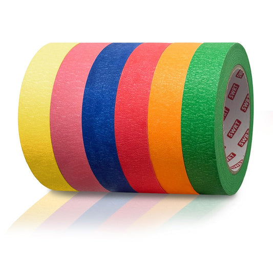 SWRT Colored Masking Tape 6-Pack, 1 Inch x 55 Yards Painter’s Tape Set, Colorful Craft Teacher Tape for Arts, Crafts, Labeling & Classroom – Easy Tear, Residue-Free