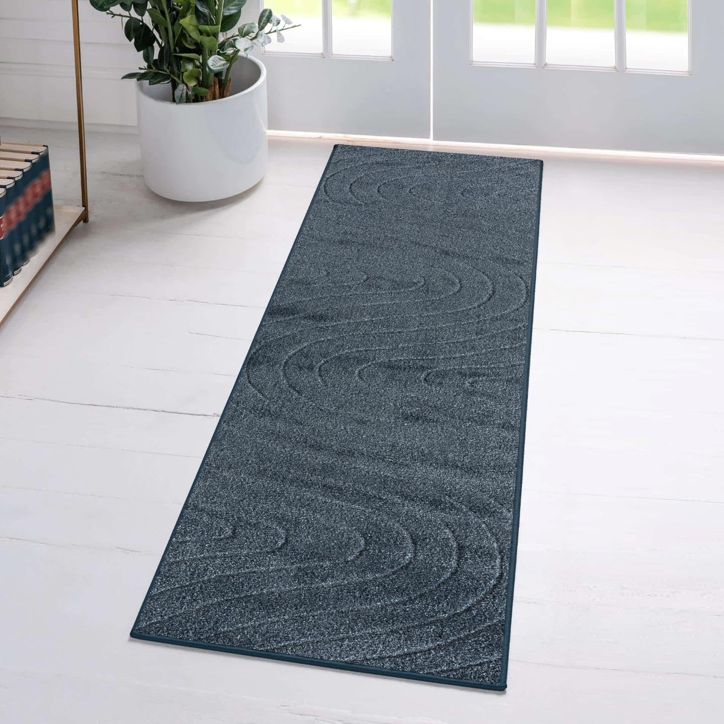 LUXE WEAVERS Modern Geometric Wave Blue 2x8 Area Rug
