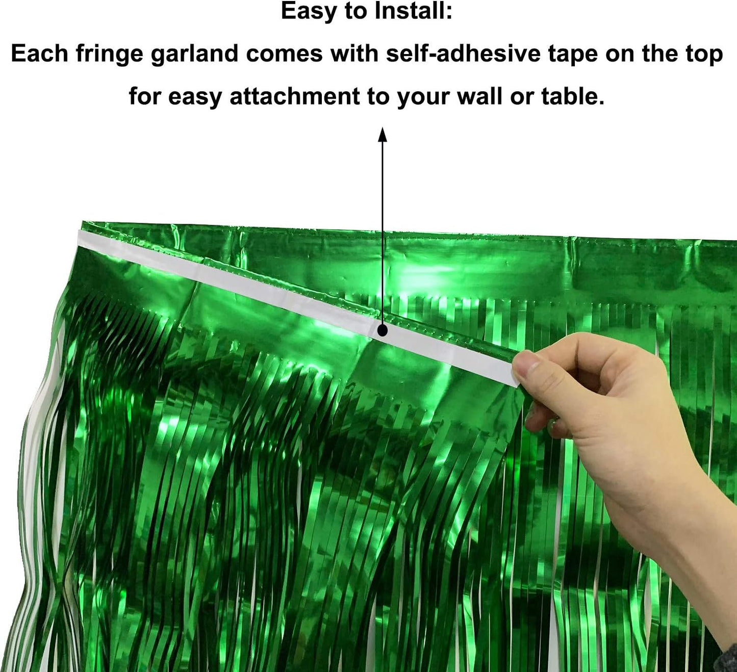Thick 10 feet by 15 inches Green Foil Fringe Garland - Pack of 3 | Shiny Metallic Tassle Banner for Car Parade Floats, Wedding, Birthday | Wall Hanging Fringe Garland Banner (Green)