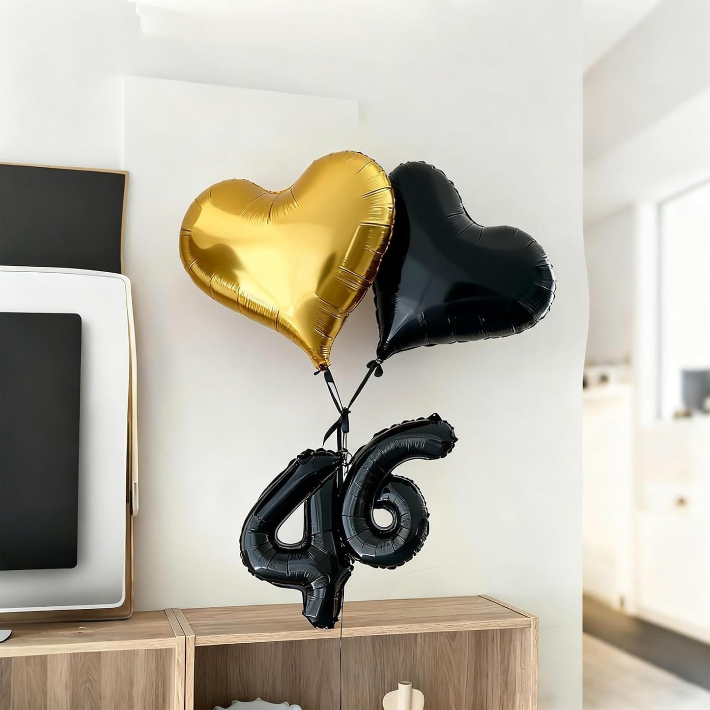 Black Gold Heart Balloons,24Inch Large Gold Black Heart Foil Balloons for Valentine's Day Birthday Wedding Baby Shower Anniversary Decorations