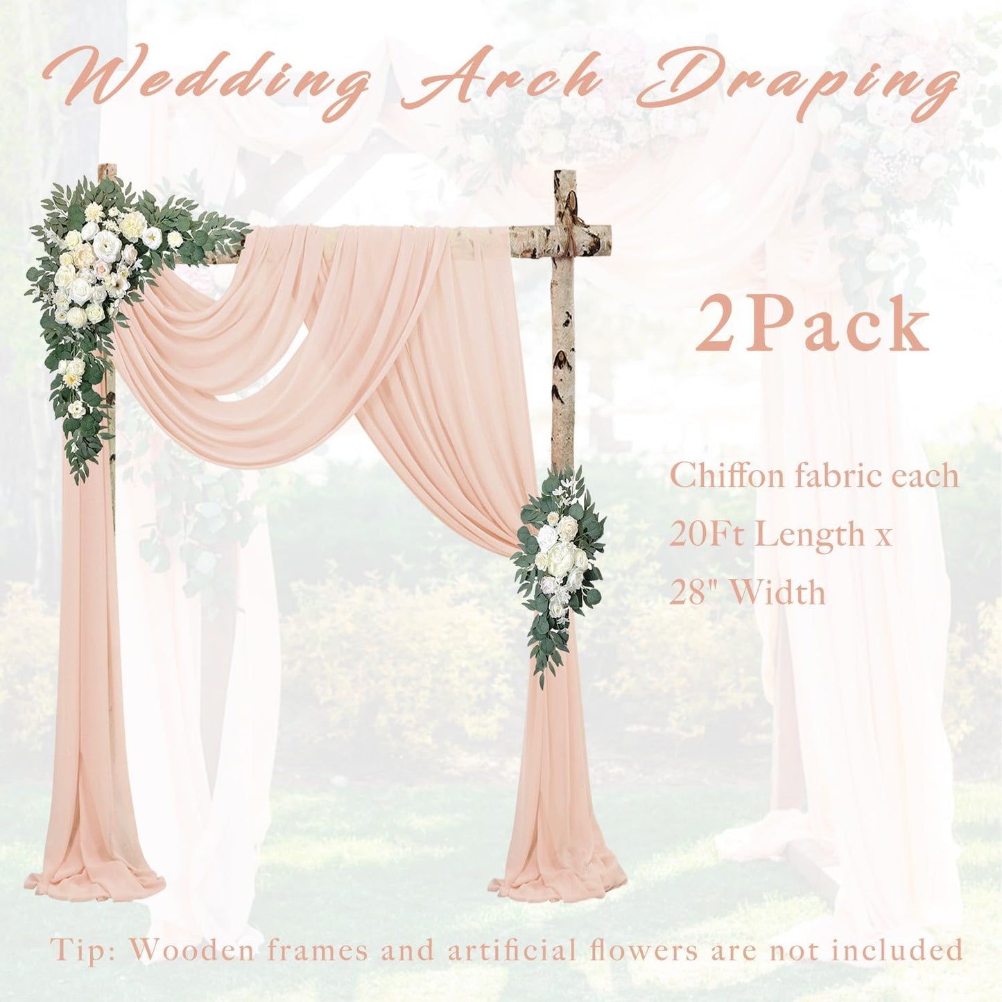 2 Panels 20Ft Length x 28" Width Light Peach Wedding Arch Draping Fabric Arch Drapes Chiffon Fabric Sheer Curtains Backdrop for Party Bridal Decorations Wedding Ceremony Ceiling Stage Reception Decor