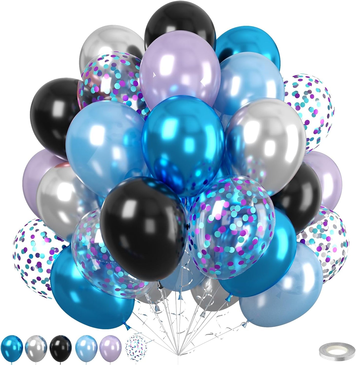 Blue Black Purple Balloons, 60pcs Outer Space Balloons, Metallic Preal Blue Black Silver Balloon Teal Purple Confetti Balloon For Birthday Baby Shower Space Theme Party Wedding Bachelorette Decoration