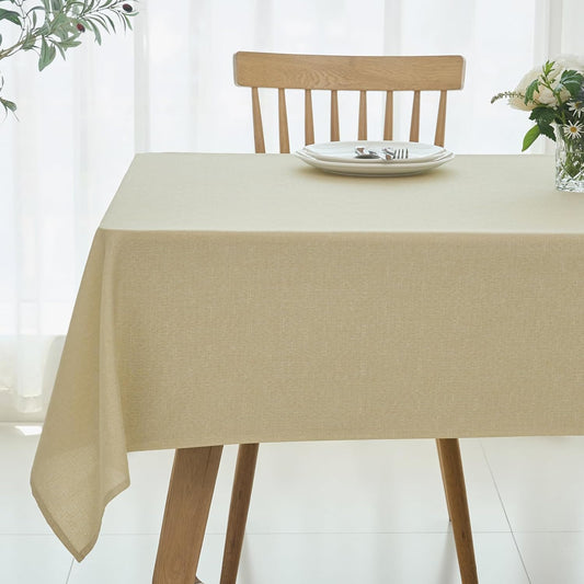 maxmill Rectangular Tablecloth Linen Texture Stain Proof Waterproof Wrinkle Free Spillproof Washable Slubby Texture Table Cloth Farmhouse Tablecloths for Dining Party Holiday, 60 x 140 Inch, Beige