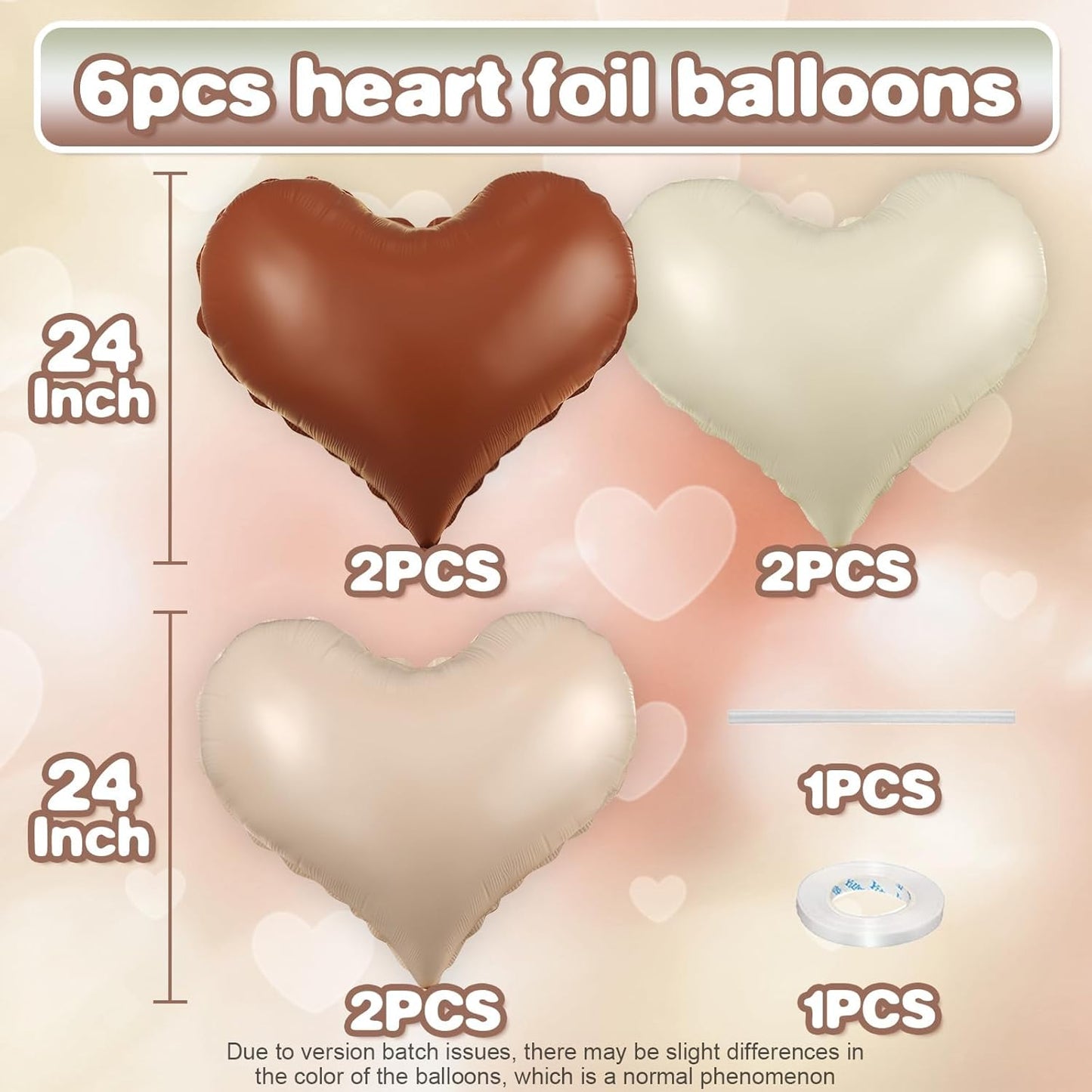 Cream White Beige Heart Balloons,24Inch Large Heart Foil Balloons for Valentine's Day Birthday Wedding Baby Shower Anniversary Party Decorations