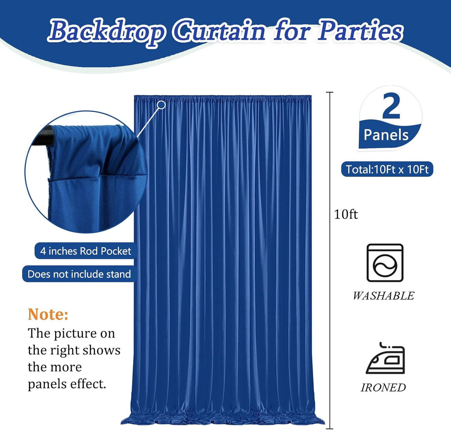 10 x 10 Feet Blue A Backdrop Curtain for Partie, Background Curtains for Photoshoot, Birthday, Wedding, Halloween, Thanksgiving, Christmas Day, New Year Party Decorations 5Ft x 10Ft, 2 Panels
