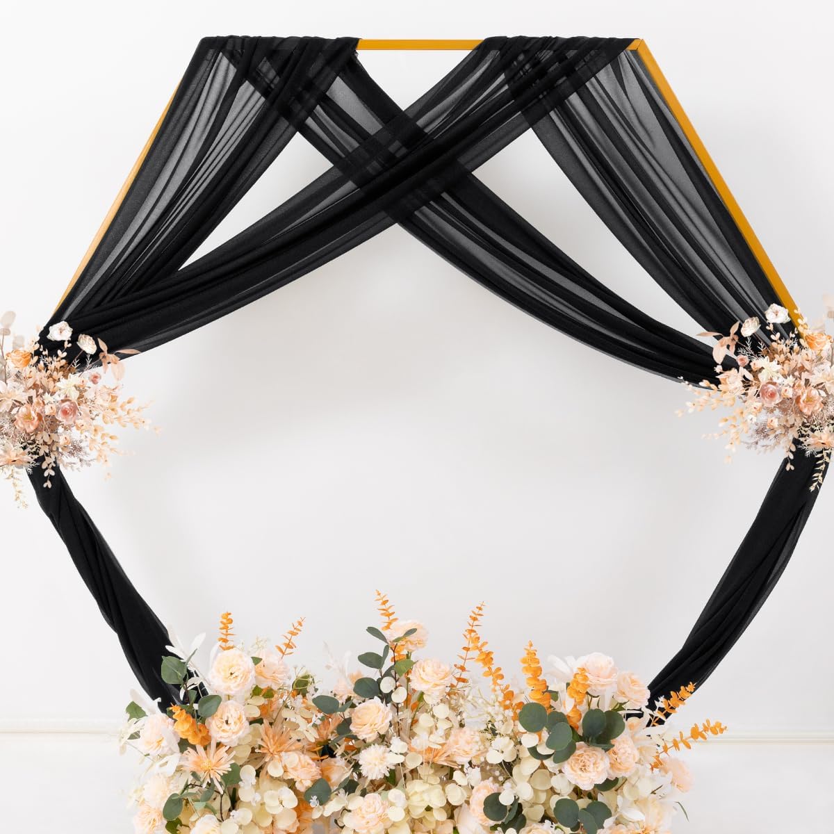 MLMC Black Wedding Arch Draping Fabric 1 Panel 29" x 20 FT Extra Long Gauze Drapes Sheer Backdrop Curtains 6.6 Yards Outdoor Drapery Panels for Wedding Ceremony Party Ceiling Decoration