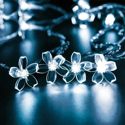 Fairy Cool White Flower String Lights, 33ft 100 LED Plug in 8 Lighting Mode Cherry Blossom Indoor Wall Ceiling Window Decorations, Aesthetic Lamp Decor for Christmas Holiday Easter Bed Room