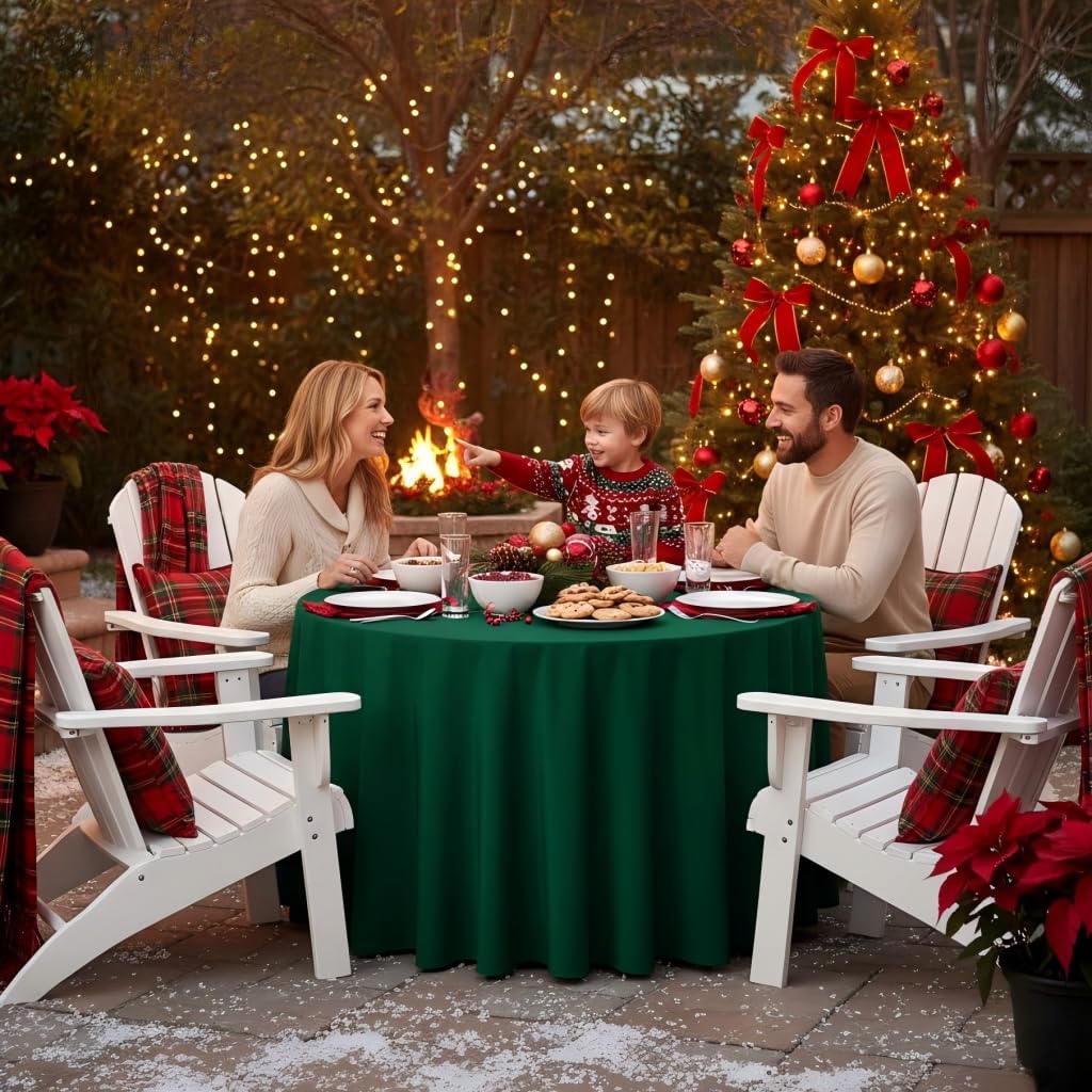 sancua Round Tablecloth - 120 Inch - Water Resistant Spill Proof Washable Polyester Table Cloth Decorative Fabric Table Cover for Dining Tables, Buffet Parties and Camping, Hunter Green