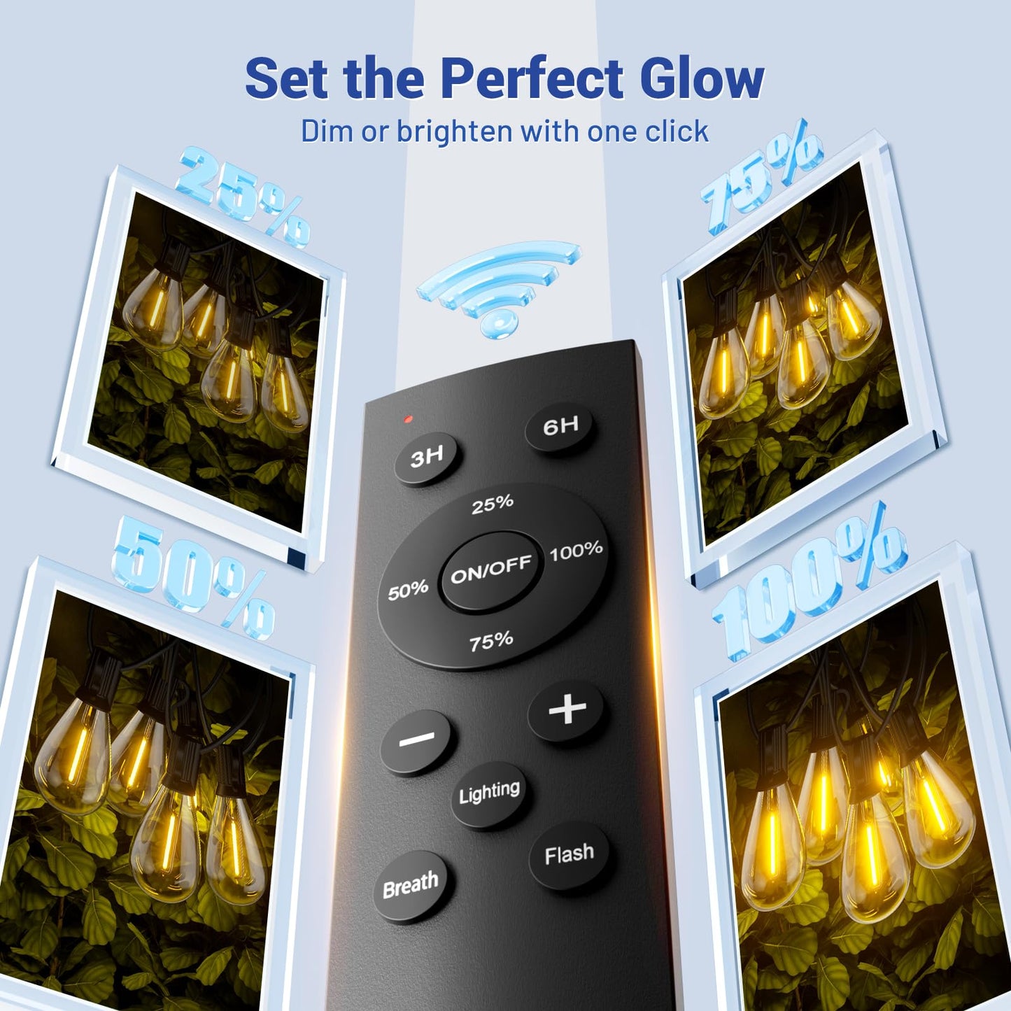 Sikitul 100FT Outdoor String Lights with Remote & Dimmable, 35+1 Shatterproof Waterproof Bulbs