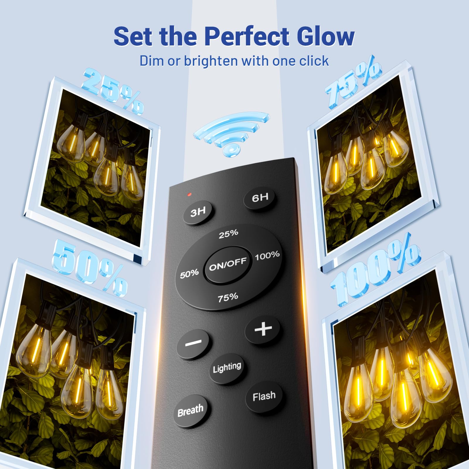 Sikitul 100FT Outdoor String Lights with Remote & Dimmable, 35+1 Shatterproof Waterproof Bulbs