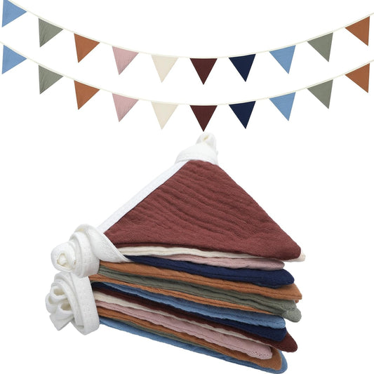 Oudain 15.5 ft Pennant Banner Flags, 2 Pcs Nursery Garland Triangle Bunting Flag Baby Banner for Nursery Decor Baby Birthday Boho Wedding Shower Party Event, Each 7.75 ft(Neutral Color)