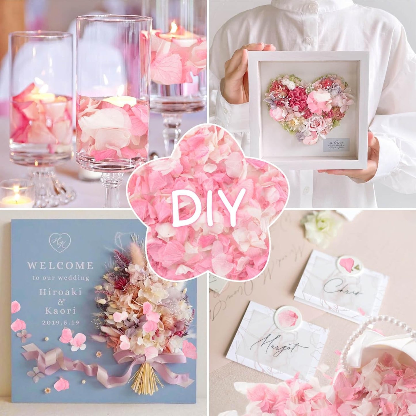 1500+ Real Dried Hydrangea Flower Petals -1.06Oz Real Natural Preserved Petals for Wedding, Party Confetti, Romantic Night, Proposal Decor, Handcrafts (Pink & White)