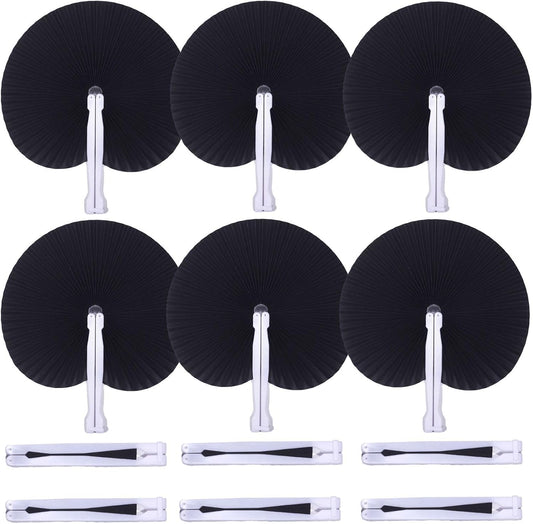 12 Packs Decorative Paper Folding Hand Fans Handheld,Black Round Foldable Wedding Fans Chinese and Japanese Fans Bulk for Bridal Guest Church Party Favors Dancing Birthday DIY