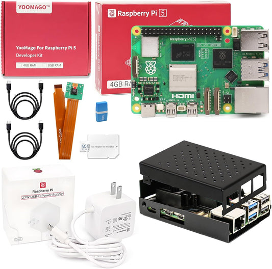 Raspberry Pi 5 Starter Kit with Pi 5 4GB RAM Board, 27W USB-C Pi 5 Power Supply, 128GB Card, Raspberry Pi 5 Aluminum Case