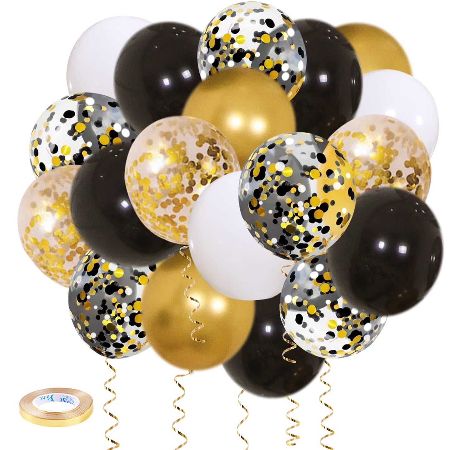 Zesliwy Black Gold Confetti Balloons 50 pack - 12 Inch Gold White and Black Confetti Balloons with