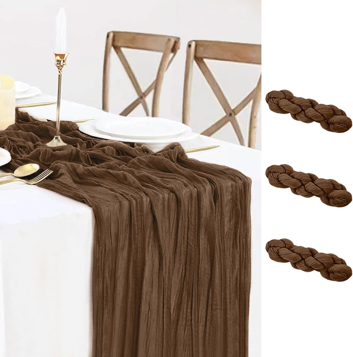 3 Pack Brown Cheesecloth Table Runner 35x120 Inch Gauze Coffee Table Runner Rustic Boho Cheese Cloth Sheer Runner for Wedding Baby Shower Bridal Shower Birthday Party Fall Decorations